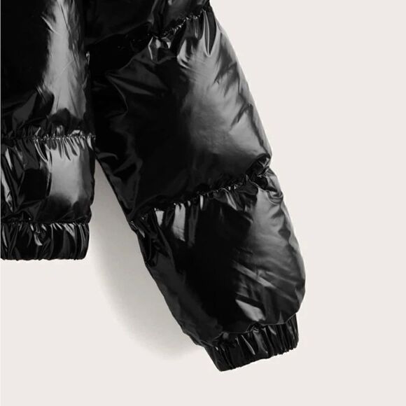 NWOT Shein Black Cropped Puffer Coat Jacket Women's Size XL - Picture 5 of 8